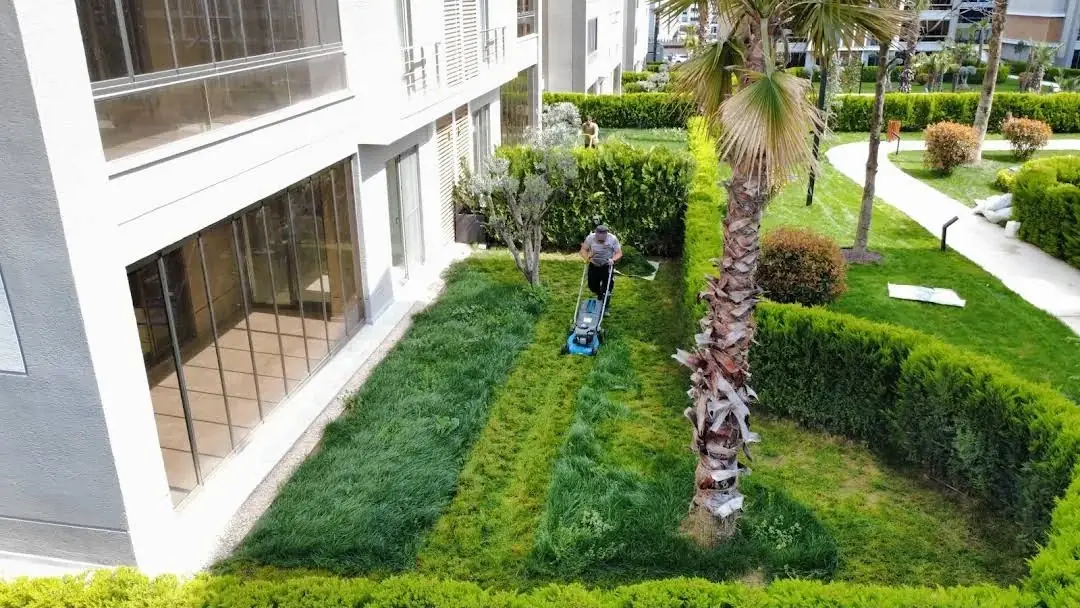 Bursa site bahçesinde çim biçme ve bakım