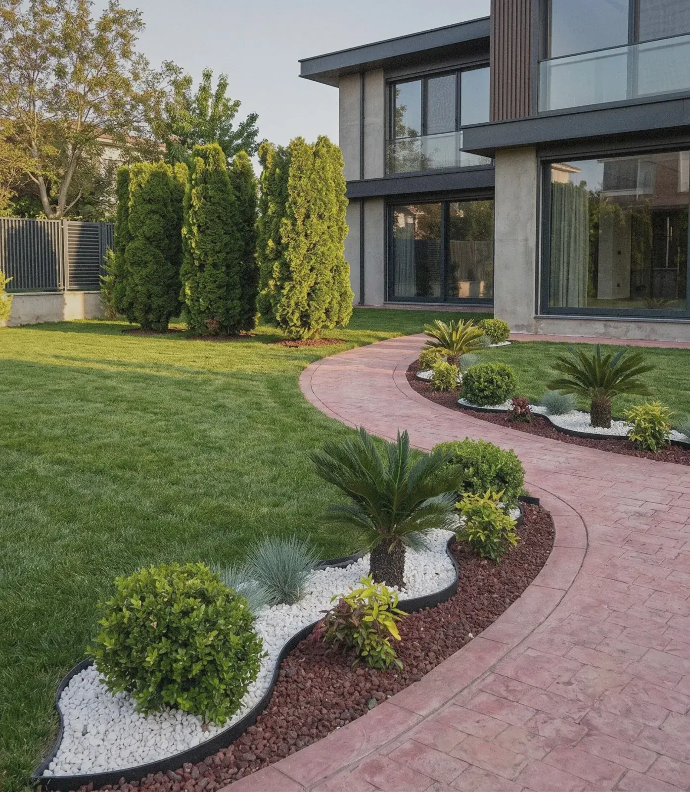 Nilüfer villa bahçesinde yürüyüş yolu ve bitkilendirme