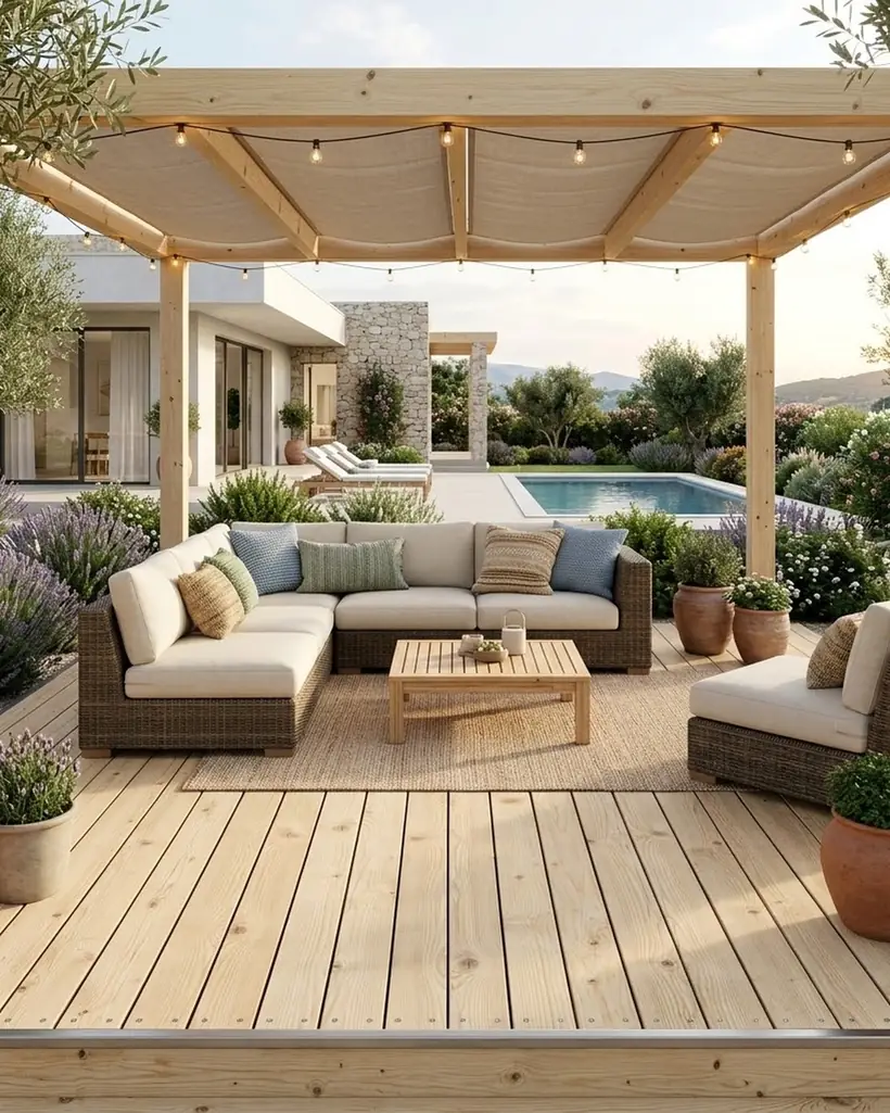 Bursa ahşap deck karo uygulaması: pergola altı oturma alanı